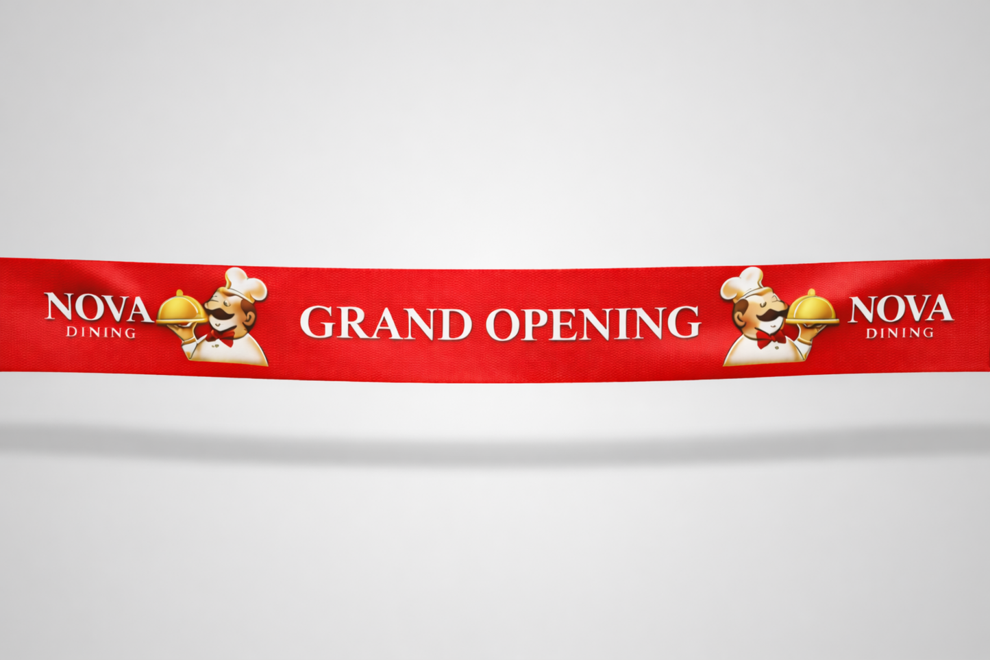 Červená inaugurační stuha s vlastním barevným potiskem od JM Band®.