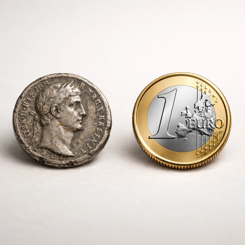 Sbírka různých kovových mincí zobrazujících různé materiály a složení.
