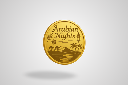A photo of a laser engraved gold coin with custom design